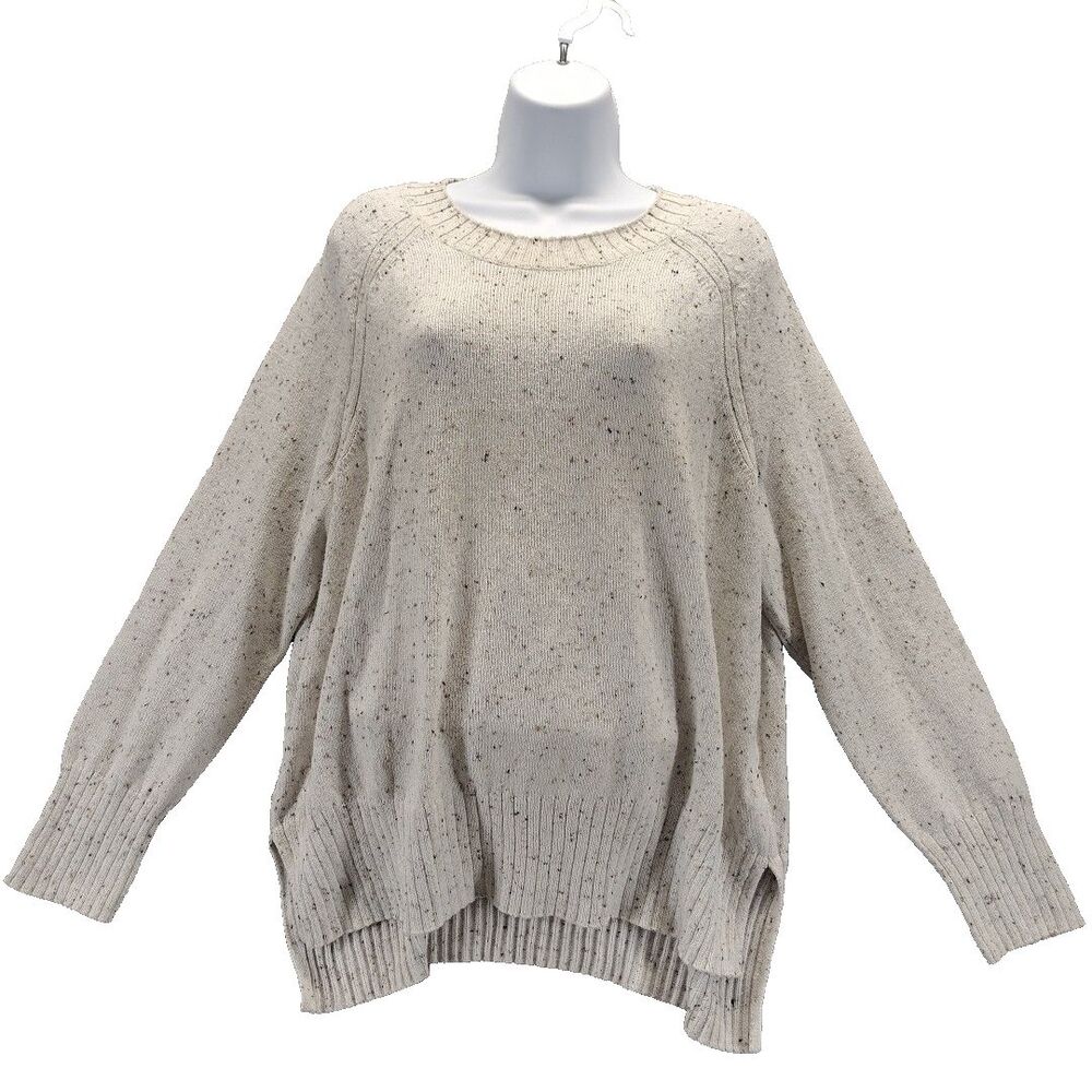 Old Navy Women Sz L Oatmeal Cream Multicolored Speckled Crewneck Sweater